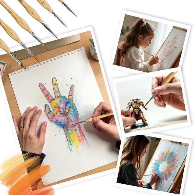 Alt view image 7 of 7 - 6Pcs Miniature Paint Brushes Set with Triangular Handles - for Acrylics, Oils, Watercolors & Paint by Number, Figurine