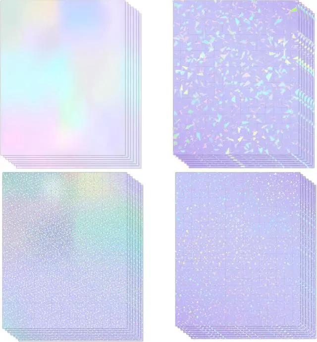Main image of SANZIX 36 Sheets Holographic Sticker Paper - Transparent Self Adhesive Vinyl Laminate Film for Stickers, Cricut Crafts, Scrapbooking, Waterproof, A4 (Colorful, Gem, Dot, Star Patterns)