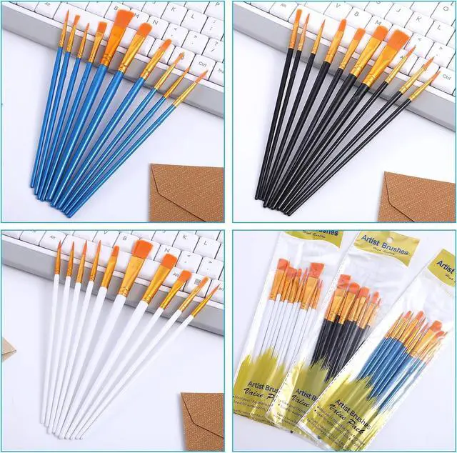 Alt view image 2 of 7 - Acrylic Paint Brushes Set, 30 Pcs (3×10 Pack) Nylon Hair Artist Paint Brushes for Acrylic, Watercolor & Oil, Fine Detailing for Canvas, Rock & Nail Art (Black, White and Blue)