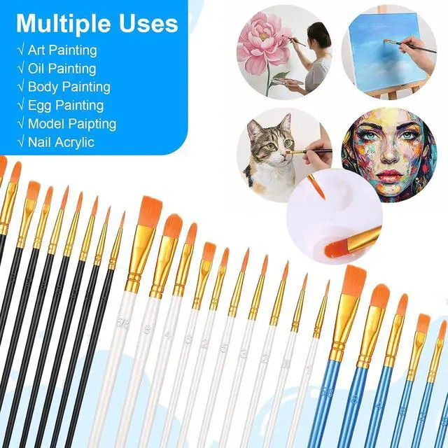 Alt view image 5 of 7 - Acrylic Paint Brushes Set, 30 Pcs (3×10 Pack) Nylon Hair Artist Paint Brushes for Acrylic, Watercolor & Oil, Fine Detailing for Canvas, Rock & Nail Art (Black, White and Blue)