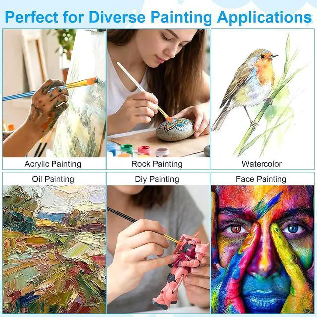 Alt view image 6 of 7 - Acrylic Paint Brushes Set, 30 Pcs (3×10 Pack) Nylon Hair Artist Paint Brushes for Acrylic, Watercolor & Oil, Fine Detailing for Canvas, Rock & Nail Art (Black, White and Blue)