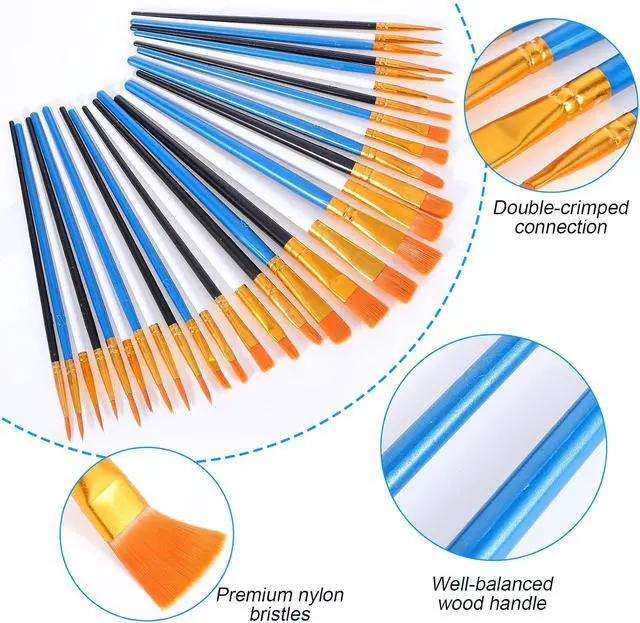 Alt view image 4 of 7 - Acrylic Paint Brushes Set, 30 Pcs (3×10 Pack) Nylon Hair Artist Paint Brushes for Acrylic, Watercolor & Oil, Fine Detailing for Canvas, Rock & Nail Art (Black, White and Blue)