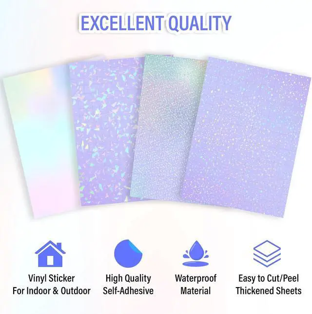 Alt view image 4 of 6 - SANZIX 36 Sheets Holographic Sticker Paper - Transparent Self Adhesive Vinyl Laminate Film for Stickers, Cricut Crafts, Scrapbooking, Waterproof, A4 (Colorful, Gem, Dot, Star Patterns)