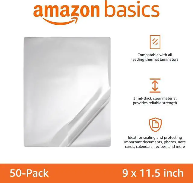 Alt view image 2 of 5 - Amazon Basics Clear Thermal Laminating Sheets for Documents and Photos, 9 x 11.5-Inch, 2.8 mil, 50-Pack
