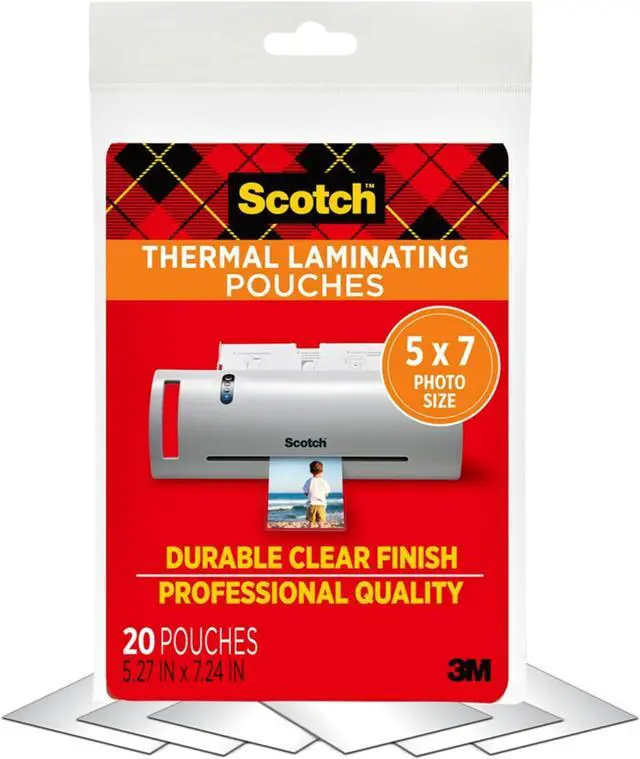 Main image of Scotch Thermal Laminating Pouches 5 Mil, 7 x 5 Inches, Photo Size, 20-Pack Clear, Durable, Photo-Safe Laminating Sheets for Home, Office, or School Use 20 Count