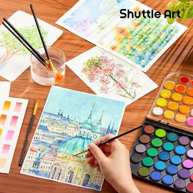 Alt view image 6 of 7 - Shuttle Art 58 Pack Watercolor Paint Set, 48 Colors Watercolor Pan with 10 Paint Brushes for Beginners, Artists, Kids & Adults to Water Color Paint, Bullet Journal, Calligraphy Practice
