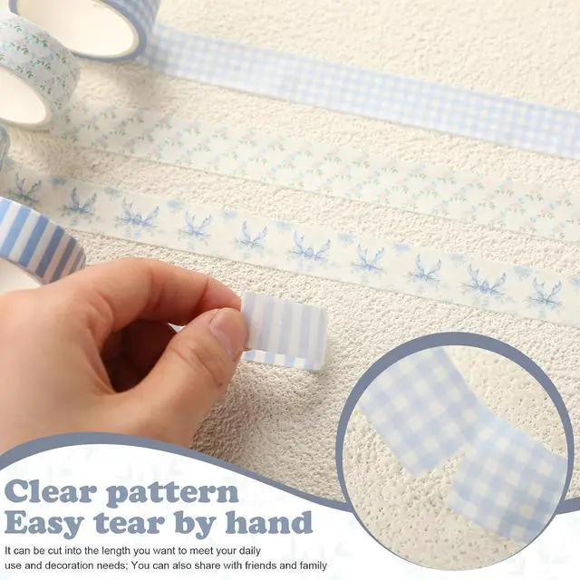 Alt view image 4 of 6 - 12 Rolls Floral Washi Tape Set,Dusty Blue,Rose and Hydrangea