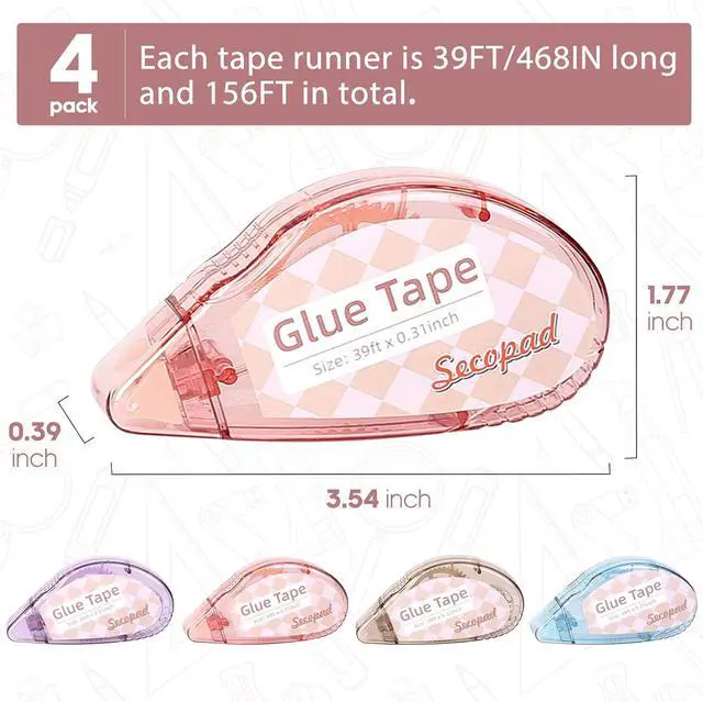 Alt view image 5 of 6 - Secopad 0.3IN X 39FT Scrapbook Tape, 4 Pack Glue Tape, Light-Color Shell