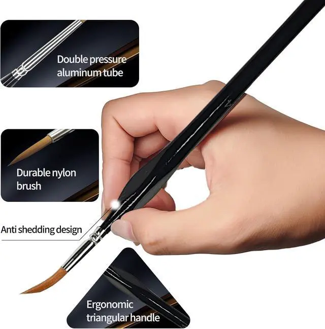 Alt view image 5 of 7 - 11PCs Miniature Detail Paint Brushes Set with Triangular Handles, Made Nylon bristles. Ideal for DIY Projects Including Watercolor, face Painting, Acrylic, Oils, Paint by Numbers, 40K(Black)