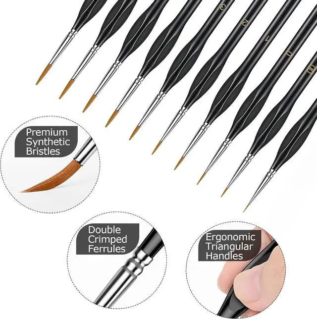 Alt view image 2 of 5 - 10Pcs Micro Paint Brushes Set with Triangular Handles, for Acrylic, Watercolor, Crafts, Models
