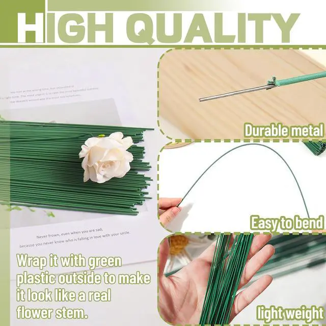 Alt view image 3 of 7 - 200 PCS 22 Gauge Floral Stem Wire Flower Arrangements and DIY Crafts,Dark Green,Floral Wire for Florist Flower Arrangement 16 Inches,Diameter:0.03 inch