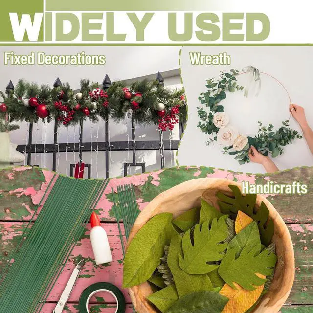 Alt view image 5 of 7 - 200 PCS 22 Gauge Floral Stem Wire Flower Arrangements and DIY Crafts,Dark Green,Floral Wire for Florist Flower Arrangement 16 Inches,Diameter:0.03 inch