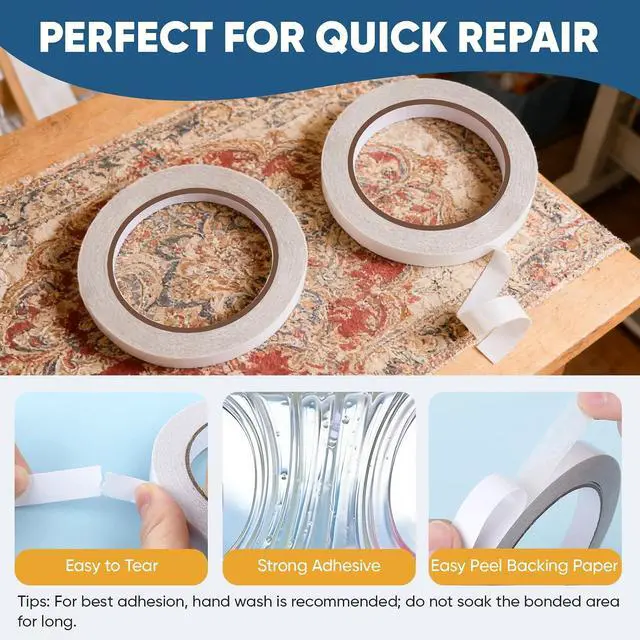 Alt view image 5 of 7 - 2 Rolls Double Sided Fabric Tape,1/3-1/2IN 98 FT Hem Tape No Sewing No Iron