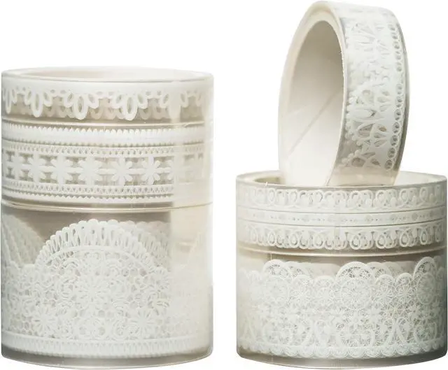 Main image of 6 Rolls Lace Patterns PET Tapes Floral Arts Decorative Tape Set Adhesive Transparent Masking Tapes for DIY Craft, Kids, Scrapbook, DIY, Gift Wrapping, Journal (Pure White)