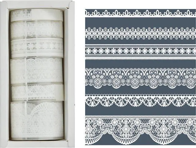 Alt view image 3 of 7 - 6 Rolls Lace Patterns PET Tapes Floral Arts Decorative Tape Set Adhesive Transparent Masking Tapes for DIY Craft, Kids, Scrapbook, DIY, Gift Wrapping, Journal (Pure White)