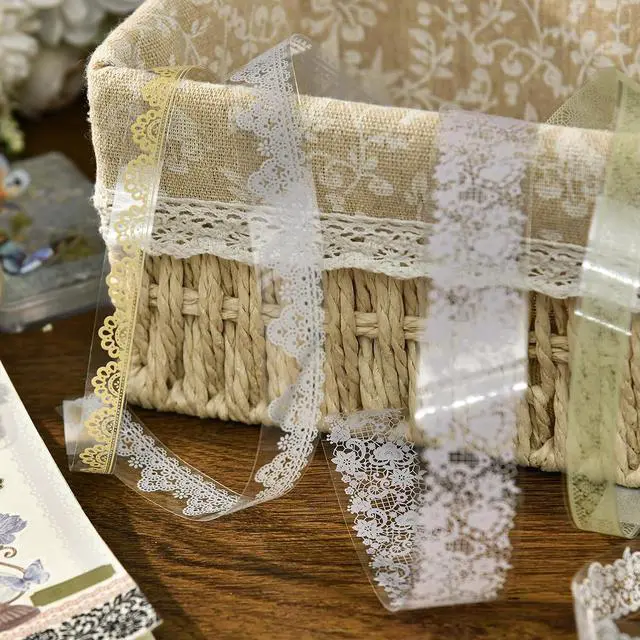 Alt view image 6 of 7 - 6 Rolls Lace Patterns PET Tapes Floral Arts Decorative Tape Set Adhesive Transparent Masking Tapes for DIY Craft, Kids, Scrapbook, DIY, Gift Wrapping, Journal (Pure White)
