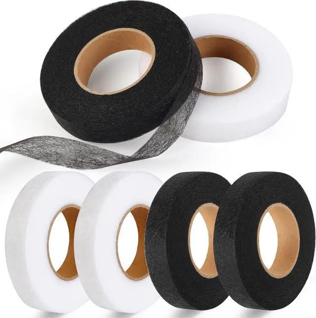 Main image of Phinus 6 Rolls Iron On Hemming Tape, 3/5 INCH x 20 Yards No Sewing Hem Tape, Fabric Adhesive Tape for Pants, Shirts, Jackets, Skirts, Socks, DIY Crafts (White and Black)