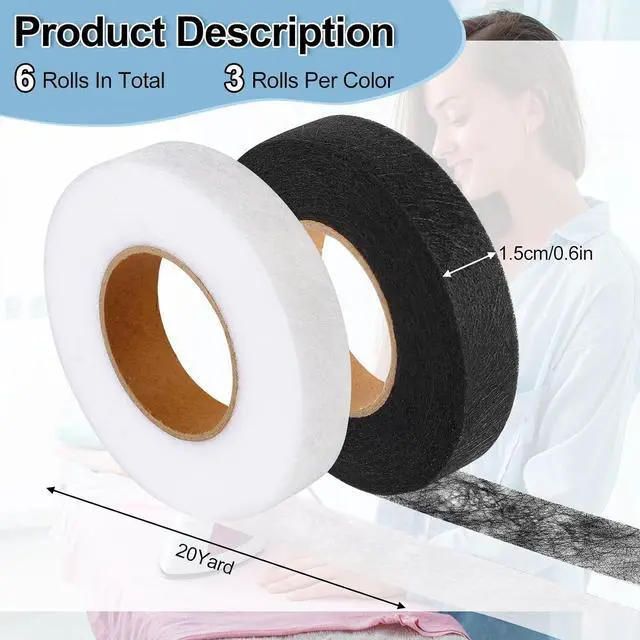 Alt view image 2 of 7 - Phinus 6 Rolls Iron On Hemming Tape, 3/5 INCH x 20 Yards No Sewing Hem Tape, Fabric Adhesive Tape for Pants, Shirts, Jackets, Skirts, Socks, DIY Crafts (White and Black)