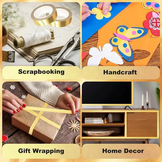 Alt view image 7 of 7 - Phinus 4 Rolls Gold Tape, Gold Washi Tape for Journaling, 132FT Gold Foil Tape for Wall Decor Scrapbook DIY Crafts Gift Wrapping Planners (0.59in x 33FT)