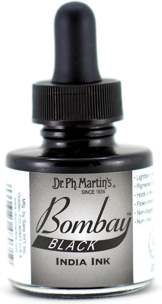Main image of Dr. Ph. Martin's Bombay India Ink (7BY) Ink Bottle, 1.0 oz, Black, 1 Bottle