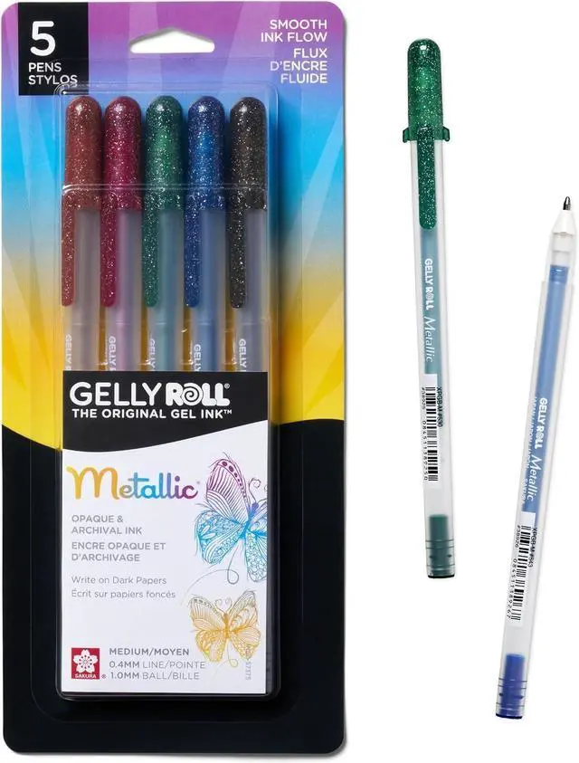 Main image of SAKURA 57375 5-Piece Gelly Roll Blister Card Assorted Colors Dark Metallic Gel Ink Pen Set