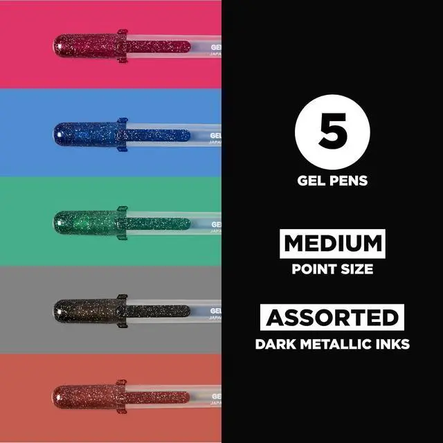 Alt view image 2 of 6 - SAKURA 57375 5-Piece Gelly Roll Blister Card Assorted Colors Dark Metallic Gel Ink Pen Set