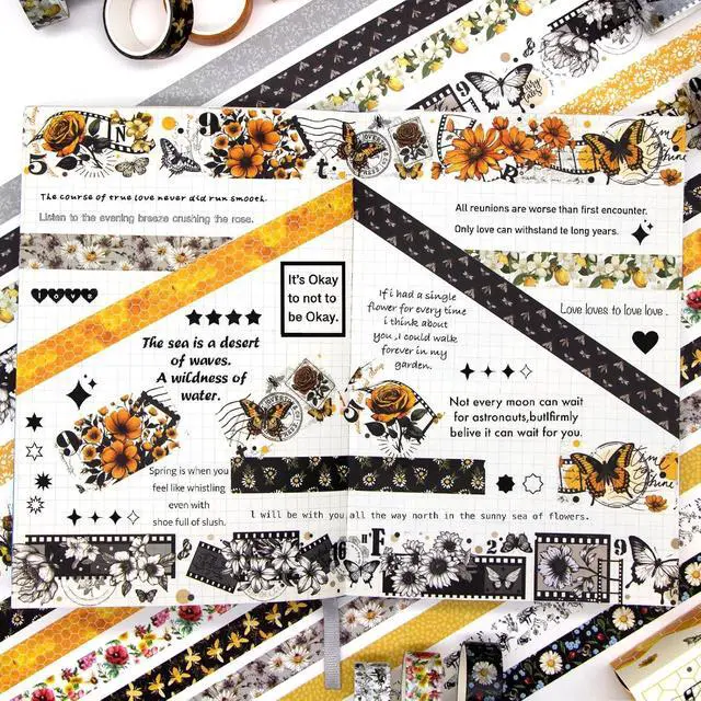 Alt view image 5 of 6 - Washi Tape Set 14 Rolls, Vintage Bee Floral Butterfly Botanical Washi Tape, Yellow Black Decorative Tapes for Scrapbooking Supplies, Junk Journal, Bullet Journaling, Art Crafts