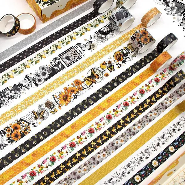 Alt view image 6 of 6 - Washi Tape Set 14 Rolls, Vintage Bee Floral Butterfly Botanical Washi Tape, Yellow Black Decorative Tapes for Scrapbooking Supplies, Junk Journal, Bullet Journaling, Art Crafts