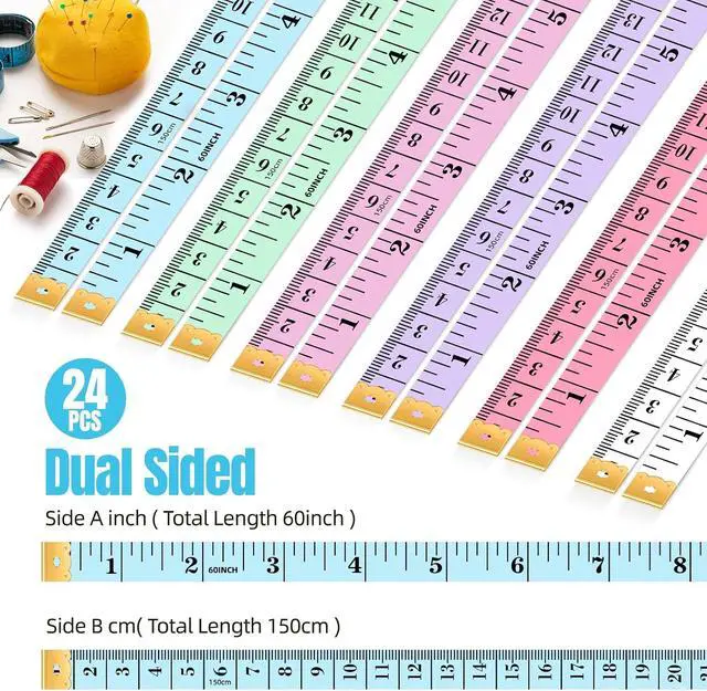 Alt view image 2 of 7 - 24 Pack Soft Measuring Tape for Sewing - 6 Colors, Dual Scale 60 in/150 cm