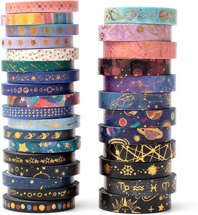 Main image of Skinny Galaxy Washi Tape Set 30 Rolls Gold Foil Decorative Starry Space Masking Tapes for Arts, DIY Crafts, Journals, Planners, Scrapbook, Wrapping