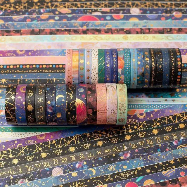 Alt view image 2 of 7 - Skinny Galaxy Washi Tape Set 30 Rolls Gold Foil Decorative Starry Space Masking Tapes for Arts, DIY Crafts, Journals, Planners, Scrapbook, Wrapping