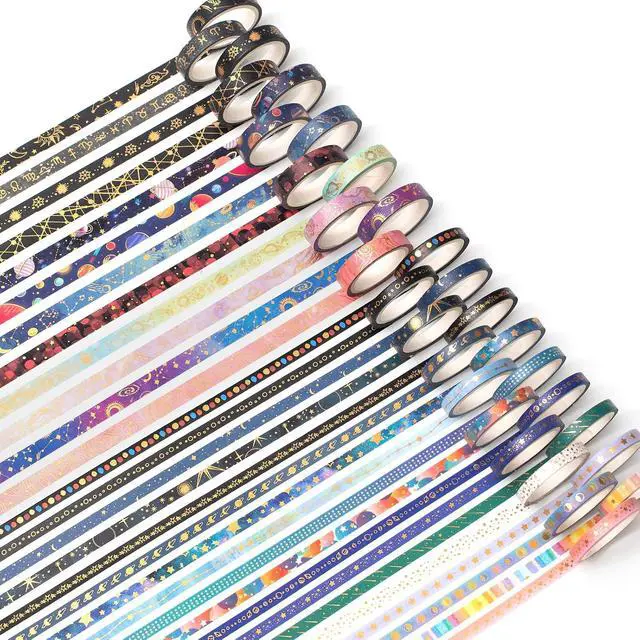 Alt view image 3 of 7 - Skinny Galaxy Washi Tape Set 30 Rolls Gold Foil Decorative Starry Space Masking Tapes for Arts, DIY Crafts, Journals, Planners, Scrapbook, Wrapping