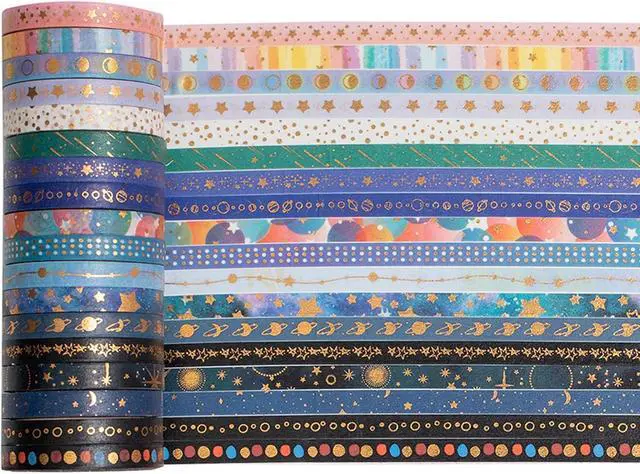 Alt view image 4 of 7 - Skinny Galaxy Washi Tape Set 30 Rolls Gold Foil Decorative Starry Space Masking Tapes for Arts, DIY Crafts, Journals, Planners, Scrapbook, Wrapping