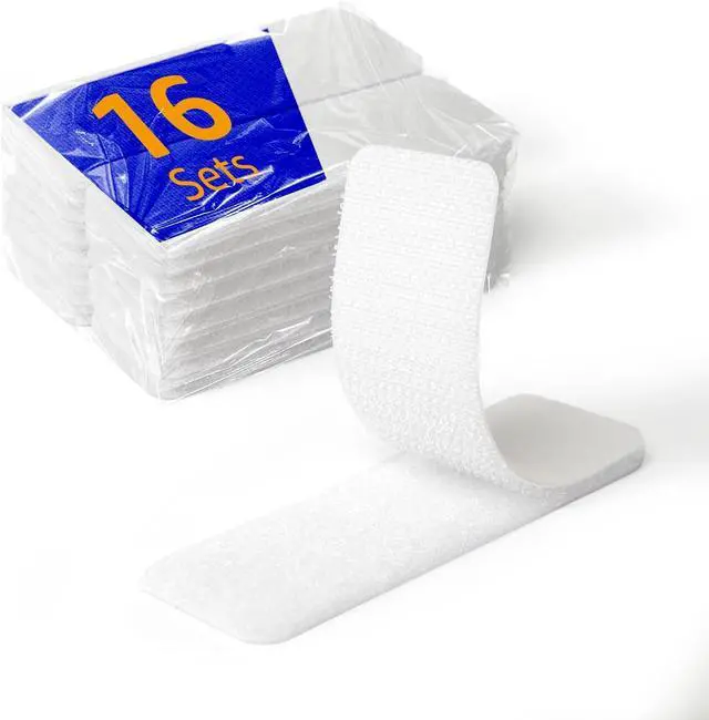 Main image of 16 Sets 1 x 3 Inch Adhesive Hook and Loop Tape Fastener Strips, Heavy Duty, Strong Back Adhesive, Double-Sided Hook and Loop for Fabric, School, Classroom, Office, Dorm, Home Use, White