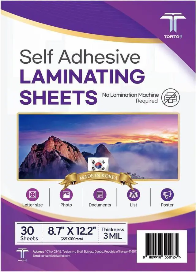 Main image of T TORTO9 Peel & Stick Self Adhesive Laminating 30 Sheets, 3mil Thickness, No Heat Required, Machine-Free, Clear Contact Paper for Documents and Crafts (Letter Size)