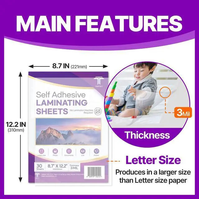 Alt view image 4 of 7 - T TORTO9 Peel & Stick Self Adhesive Laminating 30 Sheets, 3mil Thickness, No Heat Required, Machine-Free, Clear Contact Paper for Documents and Crafts (Letter Size)