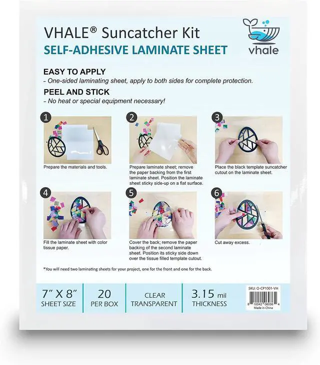 Alt view image 5 of 5 - VHALE Glossy Clear Self-adhesive Overlay Laminating Sheet Contact Papers, 7 X 8 Inches, Single-sided, for Easy Application of Paper Suncatcher Kids Crafts, 3.15 Mil, Pack of 20