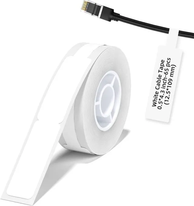 Main image of Label Maker Tape NIIMBOT D11 Cable Label Print Paper 0.5"*4.3" Standard Laminated Office Labeling Tape Replacement for D11 Handheld Label Machine Waterproof Tear Proof 1 Roll 65 Pcs CableWhite