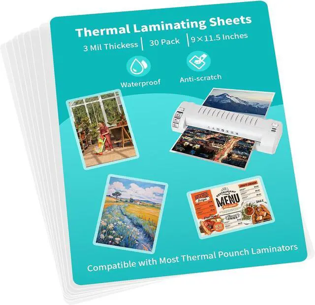 Main image of 3 mil Thermal Laminating Pouches, Clear 9 x 11.5 Inch Laminating Sheet Paper for Thermal Laminator, Holds US Letter Size Laminate Sheets (30 Pack)