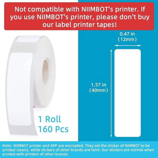 Alt view image 2 of 7 - Chinco 640 Pieces Label Printer Tape 12 x 40 mm Laminated Labeling Stickers Replacement Compatible with D30 Portable Printer Label Print Paper for Office 160 Label/roll
