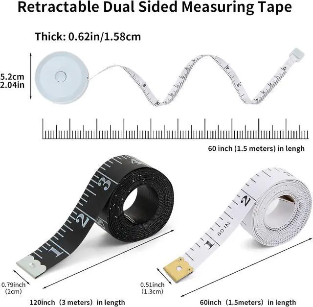 Alt view image 2 of 7 - 6 Pack Tape Measure Body Measuring Tape, 60-inch and 120-inch Soft Tape Measure, Retractable Dual Sided Flexible Ruler for Craft Fabric Sewing Tailor Cloth Knitting