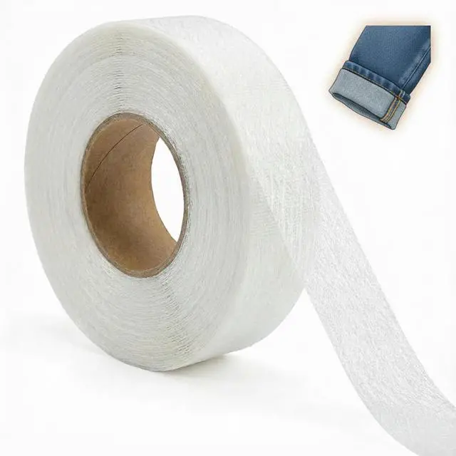 Main image of Iron-On Hem Tape - Double Sided Fusible Bonding Web - No Sew Fabric Adhesive Roll for Hemming Jeans, Pants, Curtains, and DIY Crafts - Extra Long 70 Yards x 0.6 Inch (White) (1)