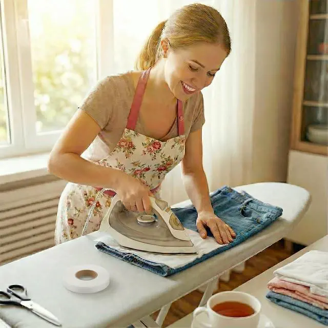 Alt view image 4 of 6 - Iron-On Hem Tape - Double Sided Fusible Bonding Web - No Sew Fabric Adhesive Roll for Hemming Jeans, Pants, Curtains, and DIY Crafts - Extra Long 70 Yards x 0.6 Inch (White) (1)