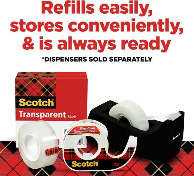 Alt view image 7 of 7 - Scotch Transparent Tape, 1 Inch Core 3/4 in x 1000 in, 3 Boxes, Clear