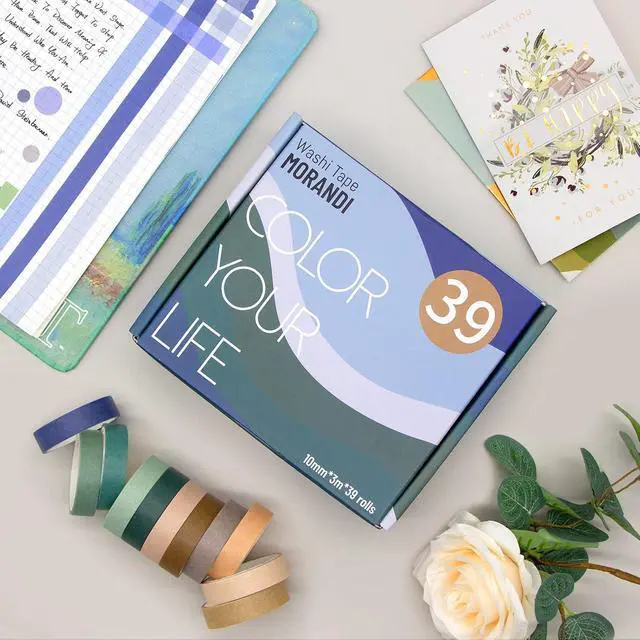 Alt view image 2 of 7 - MOOKER 39 Rolls Washi Tape Set - Morandi Colored Masking Tape, Thin Vintage Tape for Journaling, Scrapbooking Supplies, Crafts Aesthetic, Gift (Nature Color 10mm)