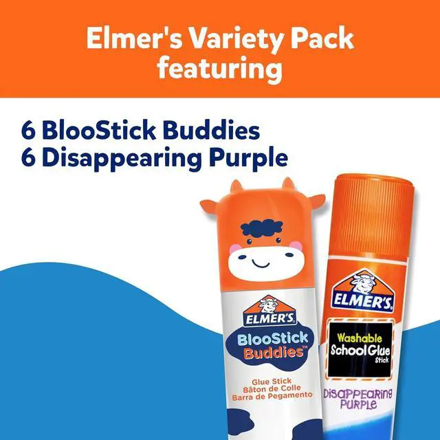 Alt view image 2 of 7 - Elmer's Glue Sticks Combo Pack, BlooStick Buddies & Disappearing Purple, 6 Grams, 12 Count - Kids School Supplies, Arts & Crafts, #1 Teacher Brand