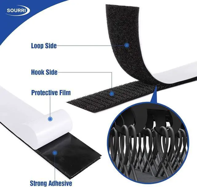 Alt view image 4 of 7 - 1 Inch x 26 Feet Hook and Loop Tape Sticky Back Fastener Roll, Nylon Self Adhesive Heavy Duty Strips Fastener for Home Office School Car and Crafting Organization