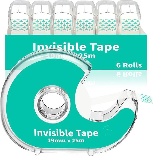 Main image of 6 Invisible Clear Tape, Transparent Tapes with Refillable Dispenser, 3/4 X 1000 Inches Frosted Writable, Clear Tape Refill Rolls for Gift Wrapping, Home, School Office Supplies