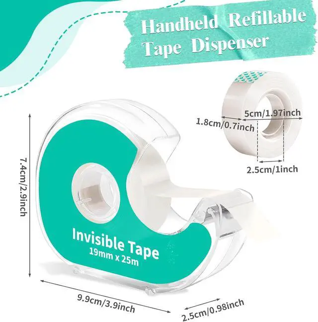 Alt view image 2 of 7 - 6 Invisible Clear Tape, Transparent Tapes with Refillable Dispenser, 3/4 X 1000 Inches Frosted Writable, Clear Tape Refill Rolls for Gift Wrapping, Home, School Office Supplies
