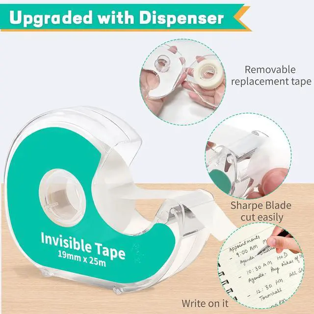 Alt view image 6 of 7 - 6 Invisible Clear Tape, Transparent Tapes with Refillable Dispenser, 3/4 X 1000 Inches Frosted Writable, Clear Tape Refill Rolls for Gift Wrapping, Home, School Office Supplies
